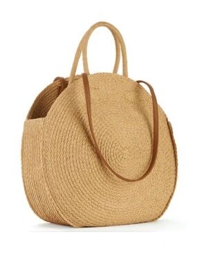 Rattan weave circle beach handbag tote Farmers market style bag